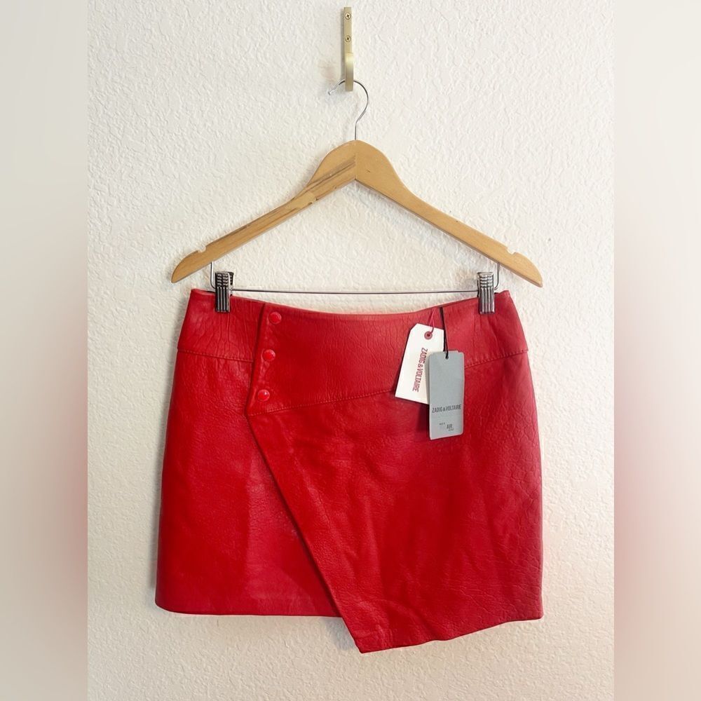 Zadig & Voltaire Junko Cuir biker moto red Leather mini skirt.  Size 40. NWT - Picture 3 of 13